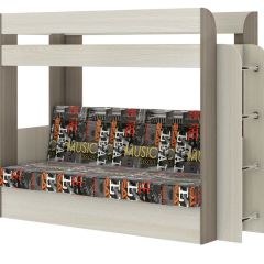 Кровать 2-х ярусная с диваном Карамель 75 (Музыка) Ясень шимо светлый/темный в Златоусте - zlatoust.mebel24.online | фото