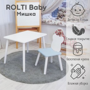 Детский комплект стол и стул «Мишка» Rolti Baby  (голубая столешница/голубое сиденье/белые ножки) в Златоусте - zlatoust.mebel24.online | фото