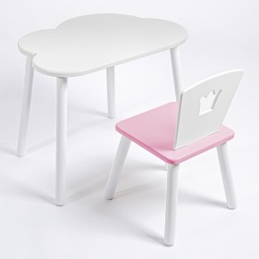 Комплект детский стол ОБЛАЧКО и стул КОРОНА ROLTI Baby (белая столешница/розовое сиденье/белые ножки) в Златоусте - zlatoust.mebel24.online | фото