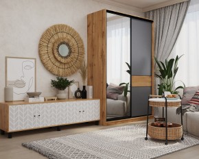 Шкаф-купе SLIM 2-х дверный BS15-6.ZD с зеркалом (дуб вотан/белый/темно-серый/черный муар) в Златоусте - zlatoust.mebel24.online | фото 3