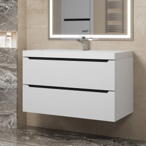 Тумба под раковину Uperwood Tanos 90 см, подвесная, белая/графит в Златоусте - zlatoust.mebel24.online | фото